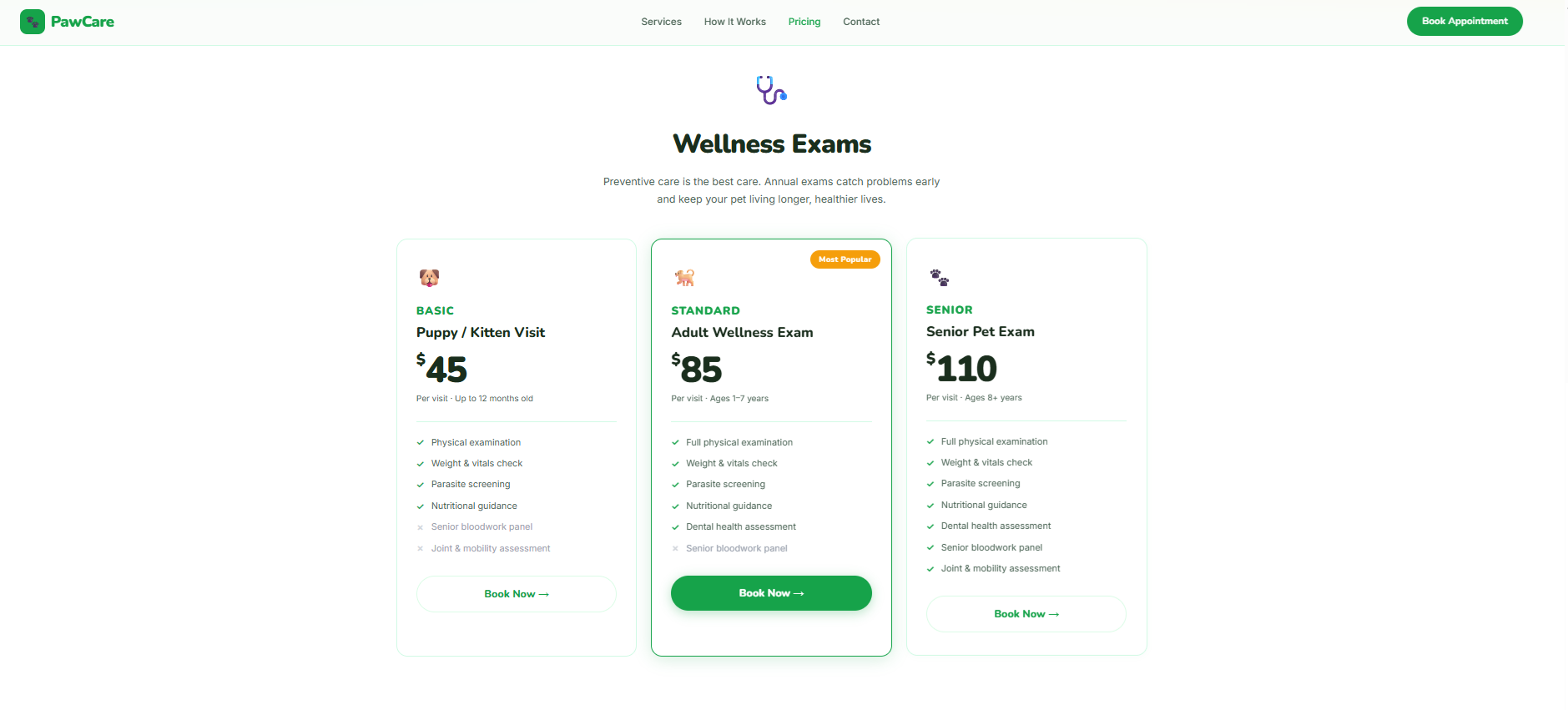 Wellness Exams Pricing — 3 Tiers